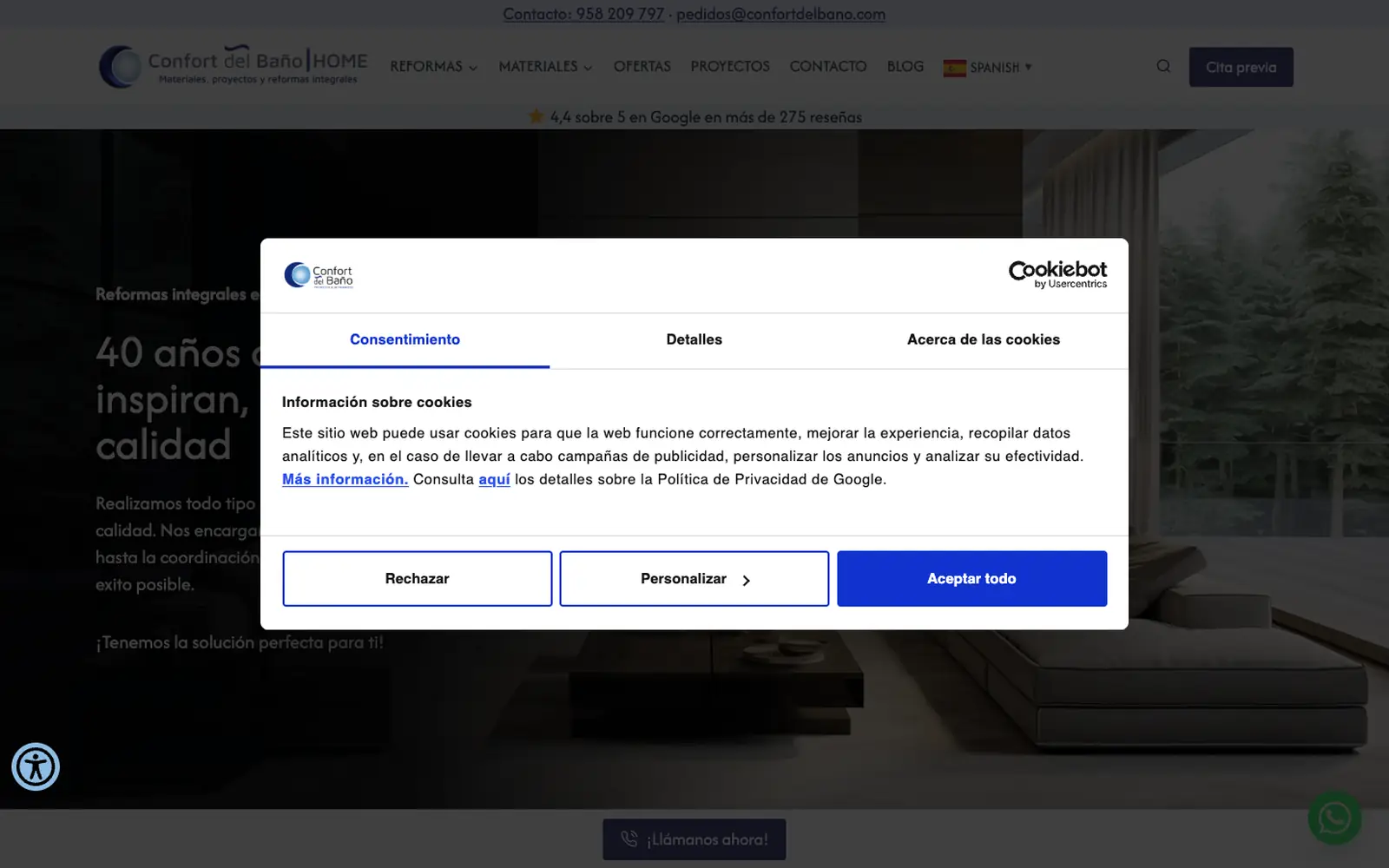 La web anterior de reformas de baño, antes de rehacerla.