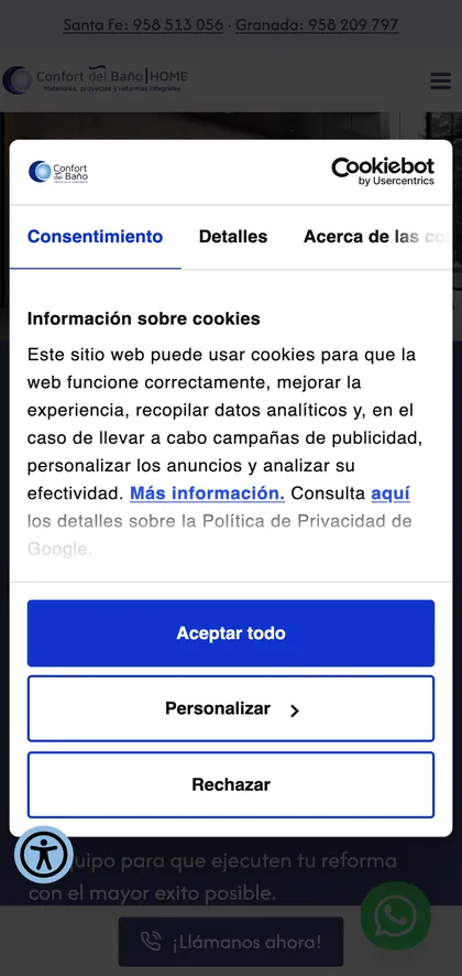 La web anterior de reformas de baño en el móvil.